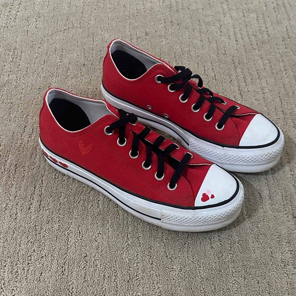 Converse Red and White Women's Sneakers Custom Made